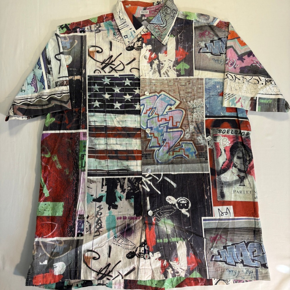 Robert Graham Mens Graffiti Street Art Print Button Down Shirt Limited Edition M